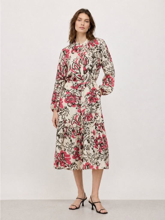 Apiece Apart Dresses & Skirts - Apiece Apart Silk Floral Midi Dress Size 6 Boho 3/4 Sleeve Abstract Art  $695